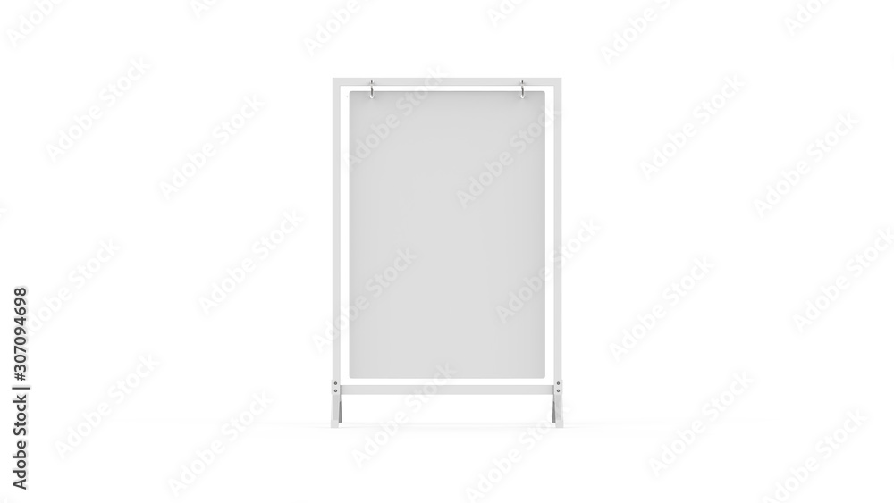 Swinger sign frame, double sided blank white board for mock up template and branding presentation, 3d illustration Swinger sign frame, double sided blank white board for mock up template and branding presentation, 3d illustration