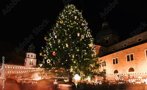 SALZBURG, AUSTRIA - DEC 2019. Christmas market at the Salzburger in the Domplatz square, old town, Salzburg, Austria, Europe photo