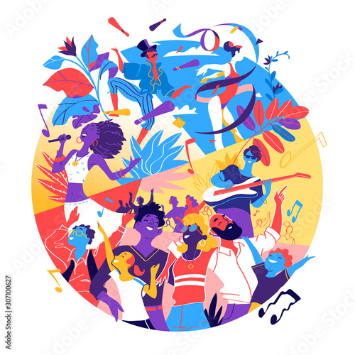 Poster for music festival, celebration, holiday party. A group of people is happy to be together celebrating a special event - Vector
