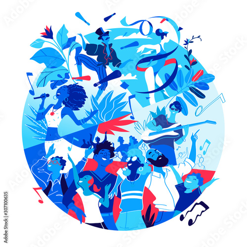 Poster for music festival, celebration, holiday party. A group of people is happy to be together celebrating a special event - Vector