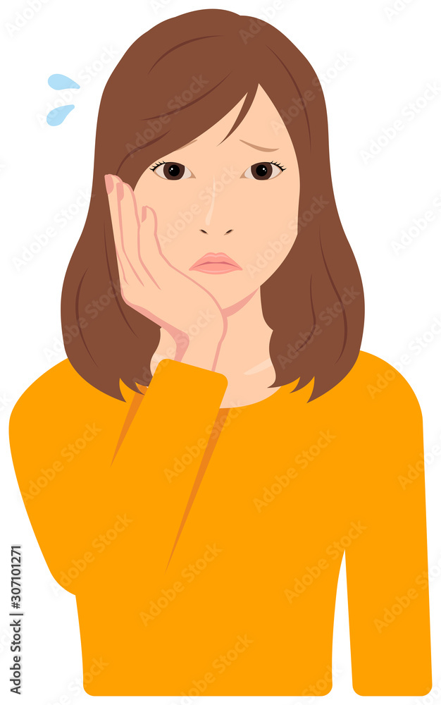Young asian woman vector illustration (upper body, waist up) / depression, annoying, troubled, disappointed Young asian woman vector illustration (upper body, waist up) / depression, annoying, troubled, disappointed