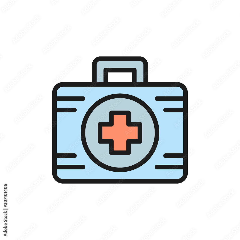 First aid kit medicine flat color icon. First aid kit medicine flat color icon.