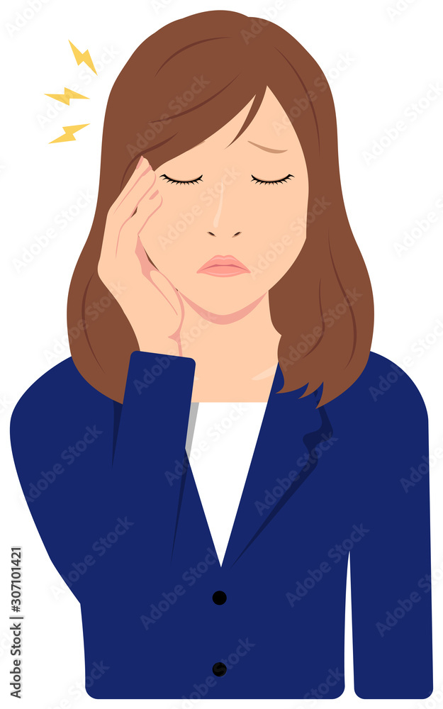 Young asian business woman vector illustration (upper body,waist up) / headache, migrane Young asian business woman vector illustration (upper body,waist up) / headache, migrane