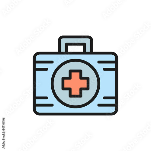 First aid kit medicine flat color icon.
