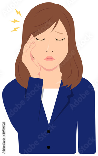 Young asian business woman vector illustration (upper body,waist up) / headache, migrane 