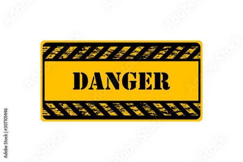 Danger sign in yellow rounded line frame isolated on white background. Attention or warning icon for poster or signboard. © Petar