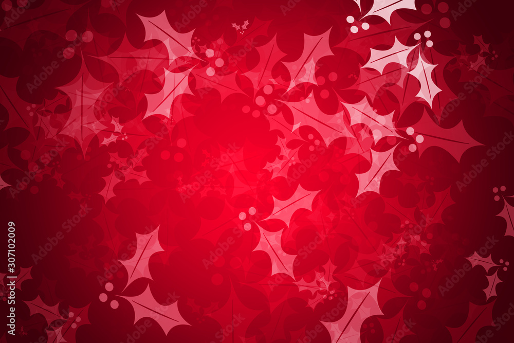 Fondo rojo navideño con hojas de acebo. Fondo rojo navideño con hojas de acebo.