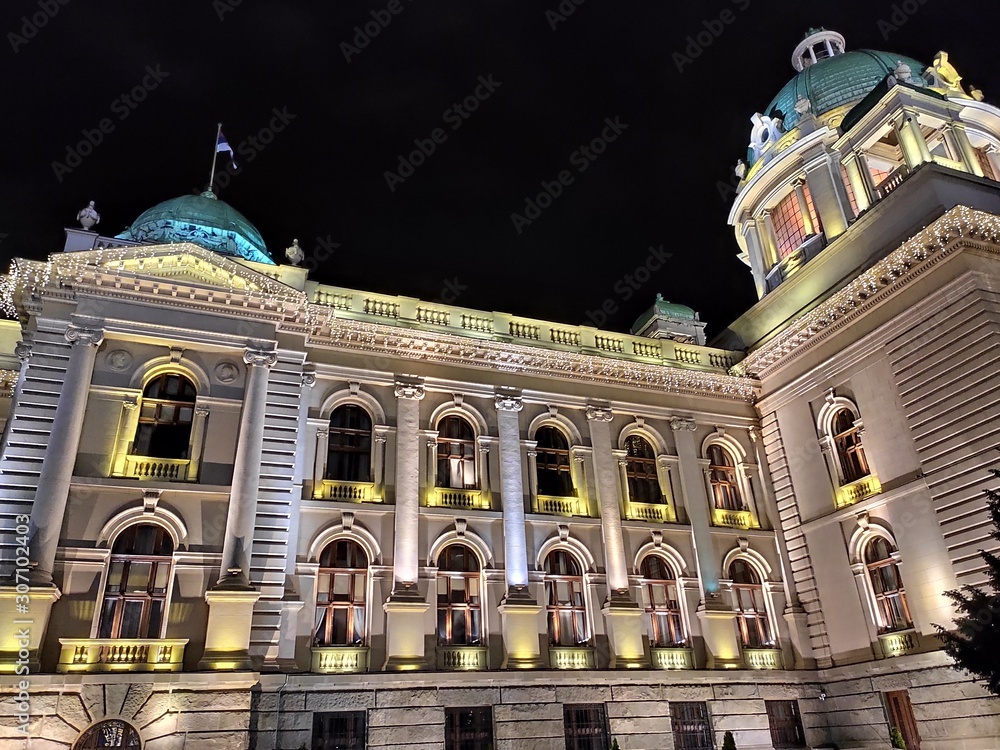 Serbia Belgrade State Parliament building by night