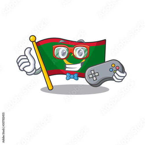 cute geek gamer flag mauritania cartoon character style