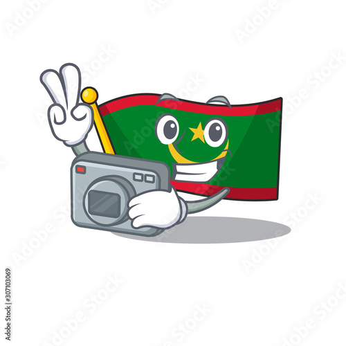 a professional Photographer flag mauritania cartoon character with a camera