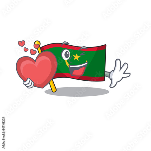 With heart flag mauritania cartoon character mascot style
