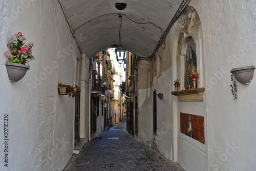 A small street among the old houses of Sessa Aurunca  a medieval village in the province of Caserta