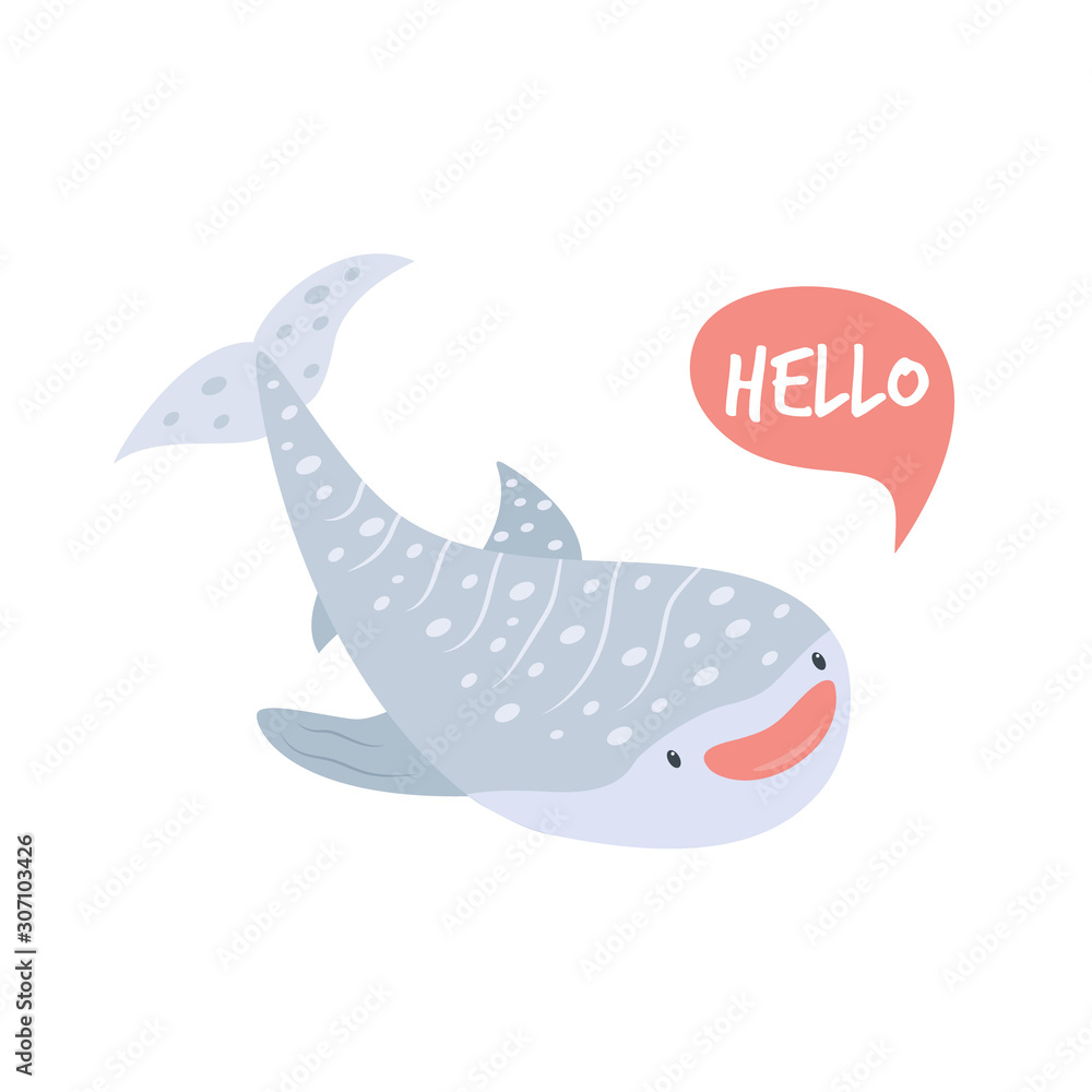 Fototapeta premium Cute smiling whale shark in childish style