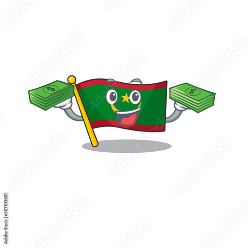 Confident smiley flag mauritania character with money bag