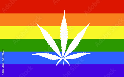 cannabis leaf vector isolated on rainbow flag background