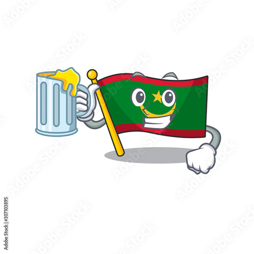 Happy flag mauritania holding a glass with juice