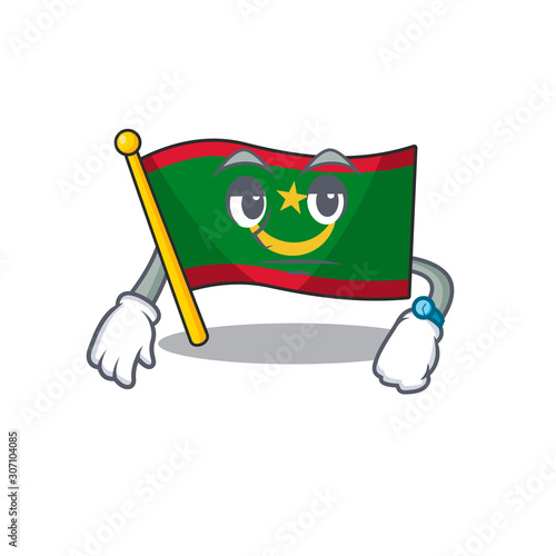 Waiting flag mauritania on cartoon character mascot design