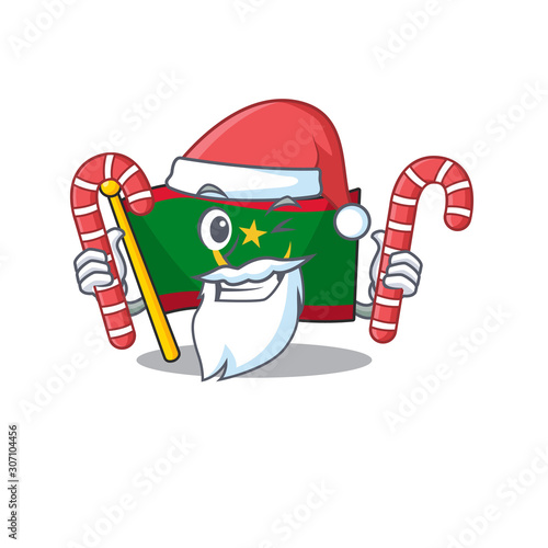 Flag mauritania Cartoon character in Santa with candy
