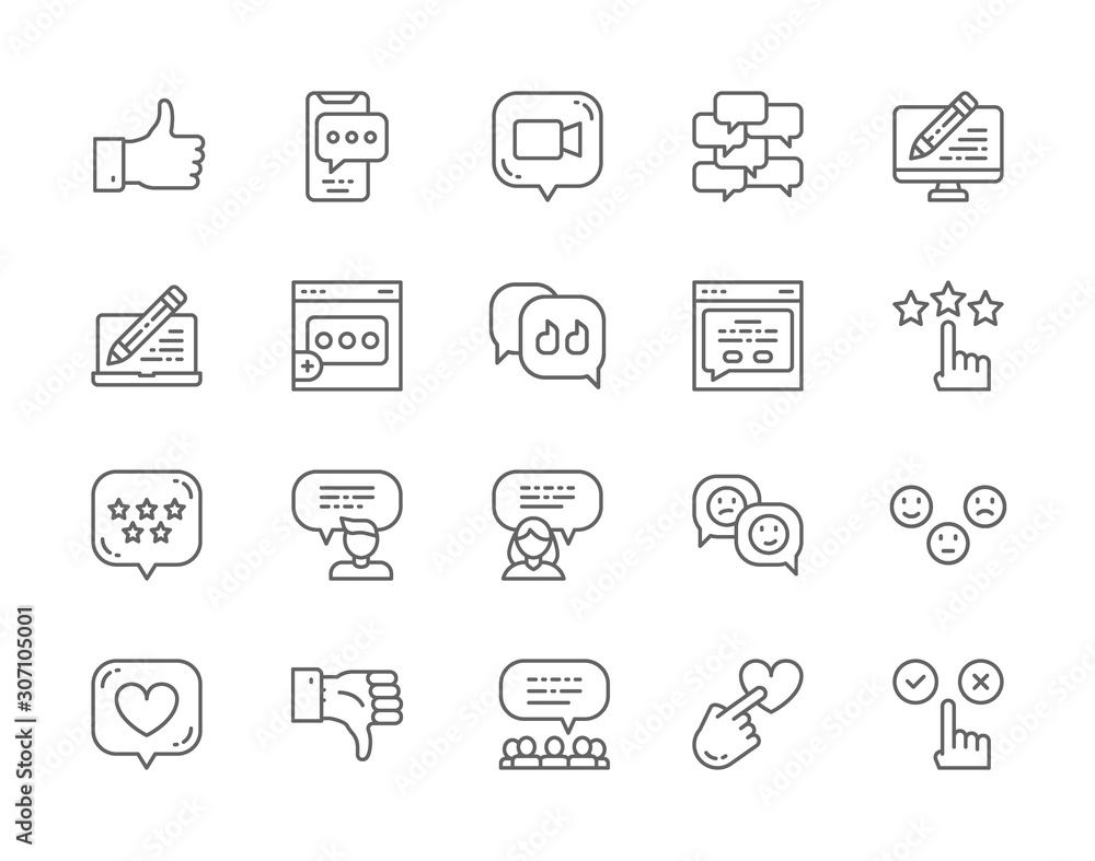 Set of Feedback Line Icons. Chat, Dislike, Like, Sms, Email, Comment and more.