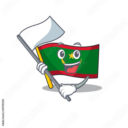 cute flag standing with flag mauritania cartoon character style