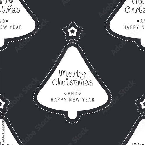 Festive background for new year or christmas. Seamless texture of the christmas tree and inscription. For wallpaper, pattern fills, web page, surface textures, textile print, wrapping paper - Vector