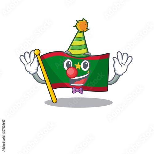 Cute Clown flag mauritania placed on cartoon character mascot design