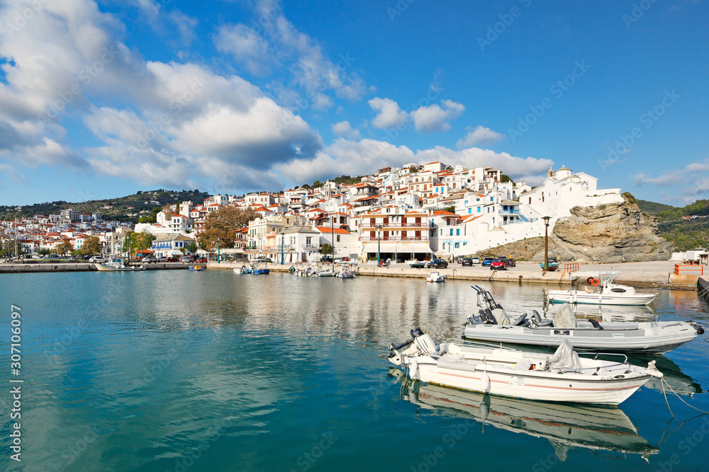 The port in the Chora of Skopelos, Greece