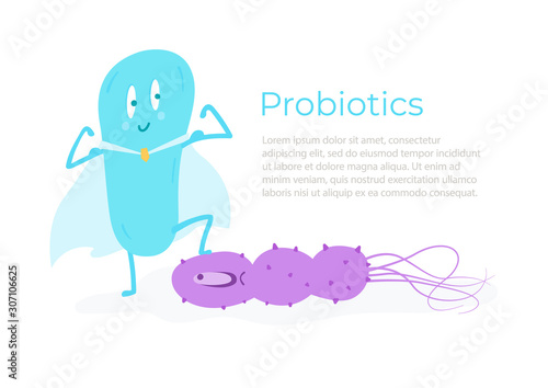 Good probiotics defeat pathogenic bacteria. Vector illustration.