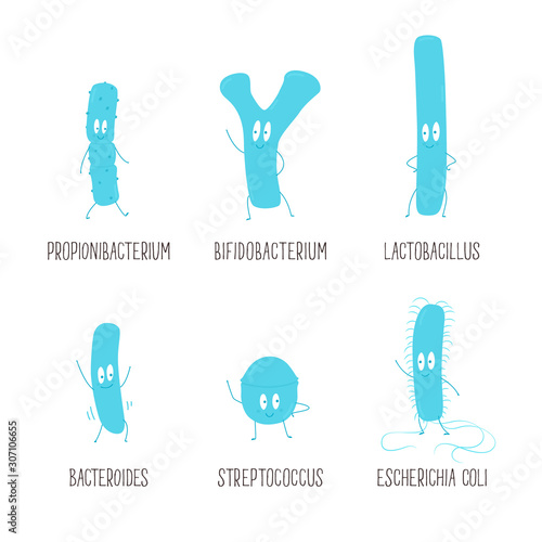 Types of useful probiotics. Vector illustration.