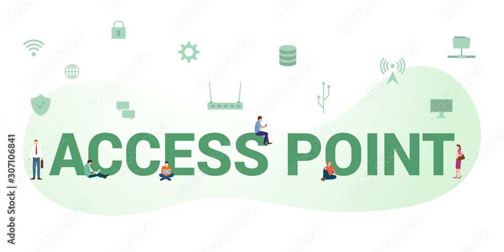 access point concept with big word or text and team people with modern flat style - vector