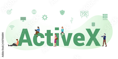 activex technology engine concept with big word or text and team people with modern flat style - vector photo