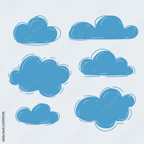 Hand drawn Clouds collection on white background.