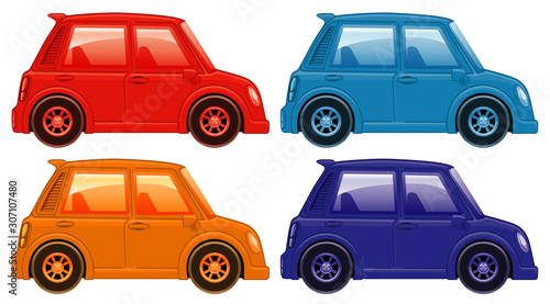 Set of four pictures of cars in different colors