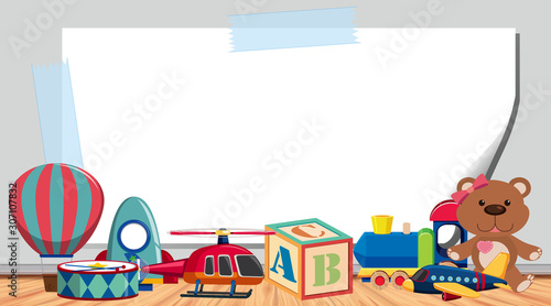 Border template with many toys on the floor