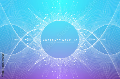 Geometric abstract background expansion of life. Colorful explosion background with connected line and dots, wave flow. Graphic background explosion, motion burst. Scientific vector illustration
