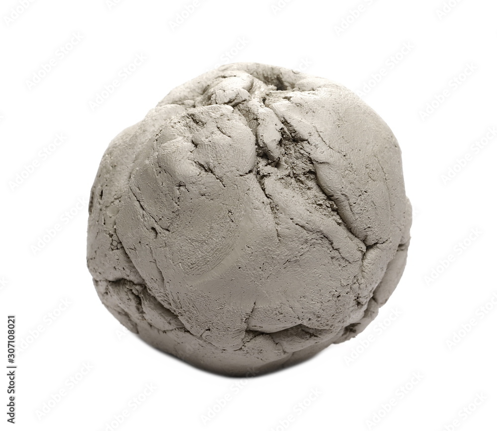 Fototapeta premium Grey modelling clay ball, lump isolated on white background