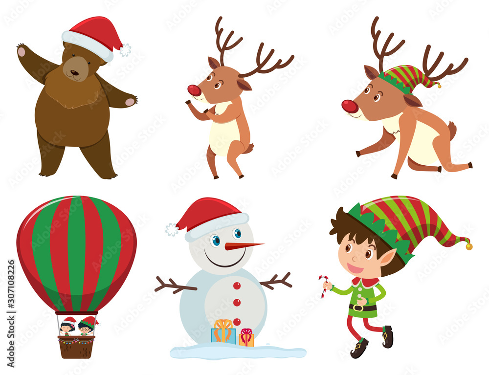 Christmas set with elf and reindeers