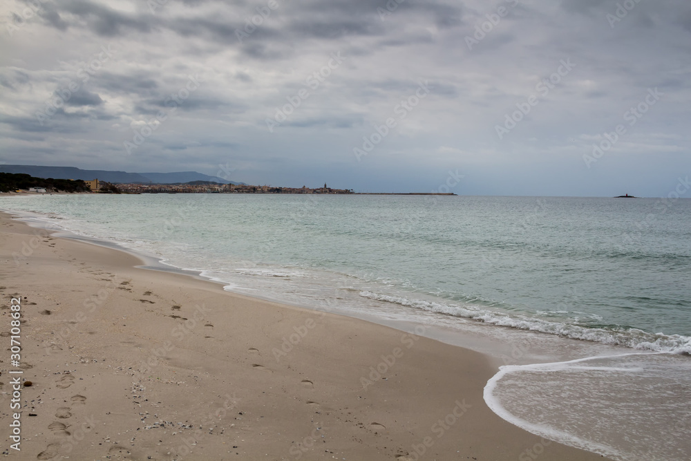 City beach in Alghero, Sardinia, Italy