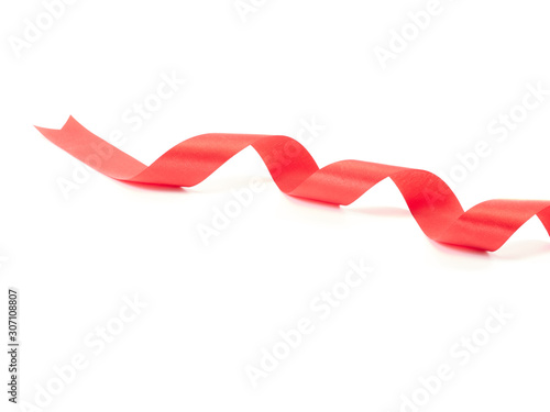 Red ribbon curved isolated on white