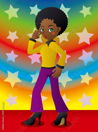 ディスコで踊るレトロなファッションの女性