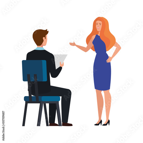 business couple talking isolated icon vector illustration design