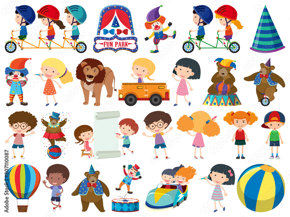 Large set of isolated objects of kids and circus Large set of isolated objects of kids and circus