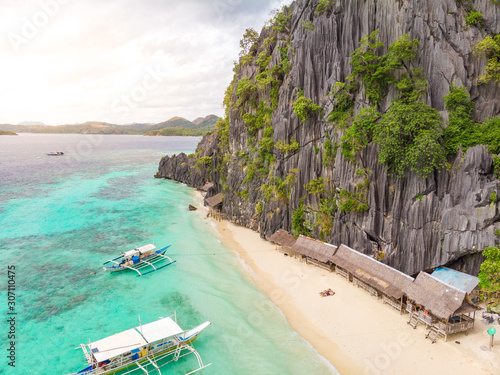 Aerial view of Banol Beach on paradise island, Coron, Palawan, Philippines - tropical travel destination photo