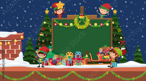 Border template with christmas elf and presents