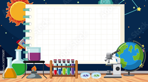 Border template with science equipments on the floor