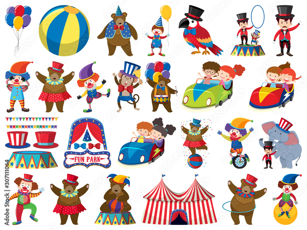 Large set of isolated objects of kids and circus Large set of isolated objects of kids and circus