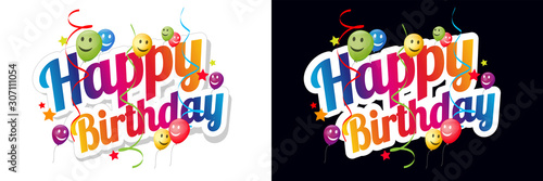 Happy birthday with smiley balloons