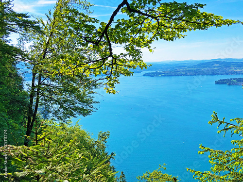 View of the Lake Luzerne or Vierwaldstättersee (Vierwaldstaettersee oder Vierwaldsattersee) from the Bürgenberg mountain, Obbürgen (Obburgen or Obbuergen) - Canton of Nidwalden, Switzerland photo