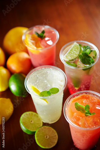 Fresh fruits cocktail drinks background 