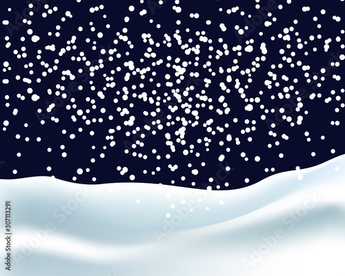 Snowfall and snowdrifts. Vector illustration of artwork concept.Falling snow. Night Winter Background